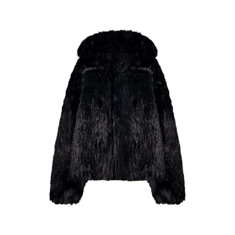 KIMLUD, Lautaro Winter Cool Oversized Casual Soft Thick Warm Black Hariy Shaggy Faux Fur Coat Women Turn-down Collar Fluffy Jacket 2023, KIMLUD Womens Clothes