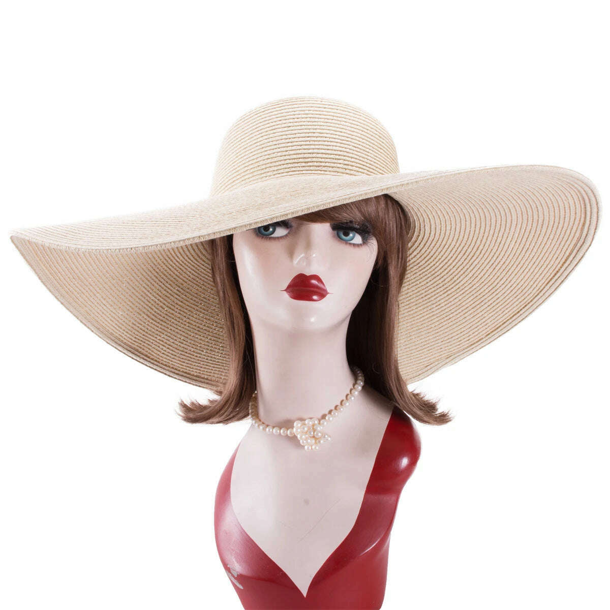 KIMLUD, Lawliet 7.1''/18cm Foldable Oversized Huge Wide Brim Sun Beach Straw Hats Wedding Womens Floppy Party Dressy A330, Natural / CHINA, KIMLUD Womens Clothes