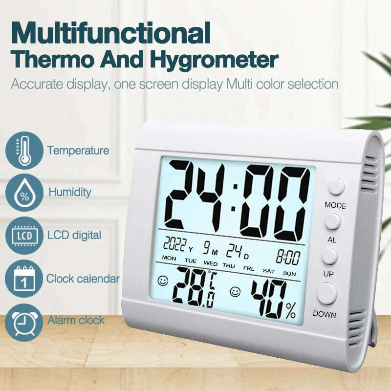 KIMLUD, LCD Digital Temperature Baby Room Humidity Meter Backlight Home Indoor Electronic Hygrometer Thermometer With Time, KIMLUD Womens Clothes