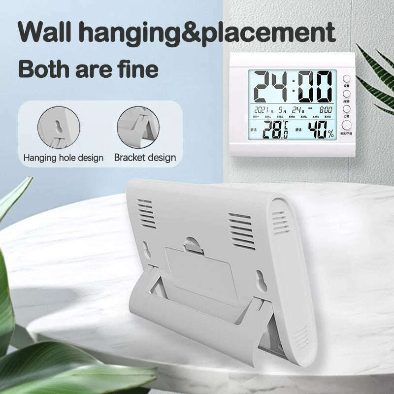 KIMLUD, LCD Digital Temperature Baby Room Humidity Meter Backlight Home Indoor Electronic Hygrometer Thermometer With Time, KIMLUD Womens Clothes