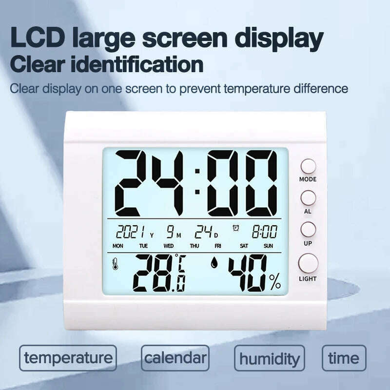 KIMLUD, LCD Digital Temperature Baby Room Humidity Meter Backlight Home Indoor Electronic Hygrometer Thermometer With Time, KIMLUD Womens Clothes