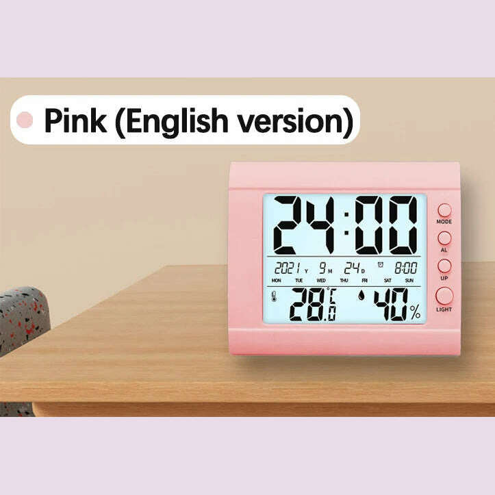 KIMLUD, LCD Digital Temperature Baby Room Humidity Meter Backlight Home Indoor Electronic Hygrometer Thermometer With Time, pink / CHINA, KIMLUD APPAREL - Womens Clothes