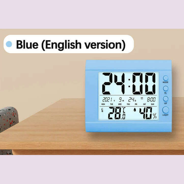 KIMLUD, LCD Digital Temperature Baby Room Humidity Meter Backlight Home Indoor Electronic Hygrometer Thermometer With Time, blue / CHINA, KIMLUD APPAREL - Womens Clothes