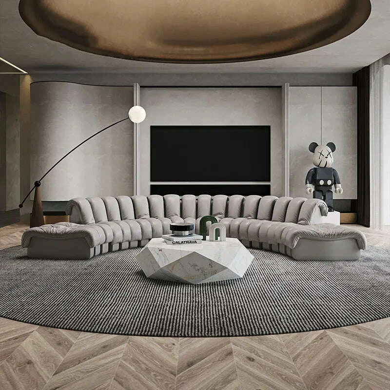 Leather Curved Modular Sectional Sofas - Black | KIMLUD