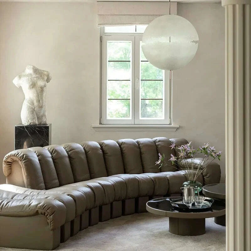 Leather Curved Modular Sectional Sofas - Black | KIMLUD