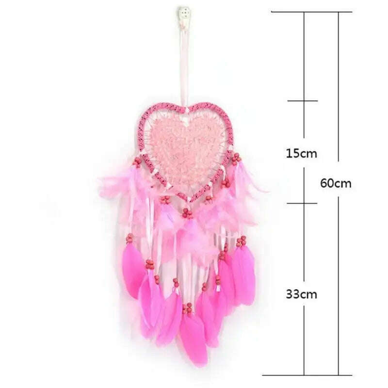 KIMLUD, LED Light Dream Catcher Handmade Deamcatcher Feathers Wall Hanging Decoration Romantic Valentine's Day Gift for Girlfriend, KIMLUD Womens Clothes