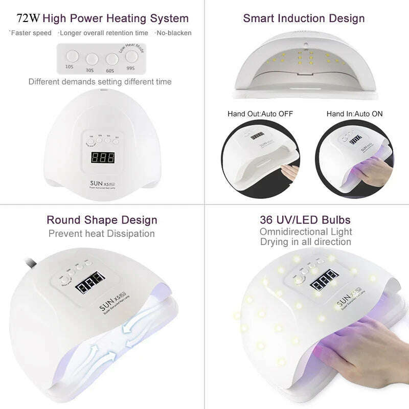 KIMLUD, LED Nail Lamp For Manicure 72W Nail Dryer Machine UV Drying Lamp For Curing UV Gel Nail Polish With Motion Sensing LCD Display, KIMLUD Womens Clothes