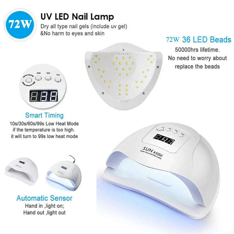 KIMLUD, LED Nail Lamp For Manicure 72W Nail Dryer Machine UV Drying Lamp For Curing UV Gel Nail Polish With Motion Sensing LCD Display, KIMLUD Womens Clothes