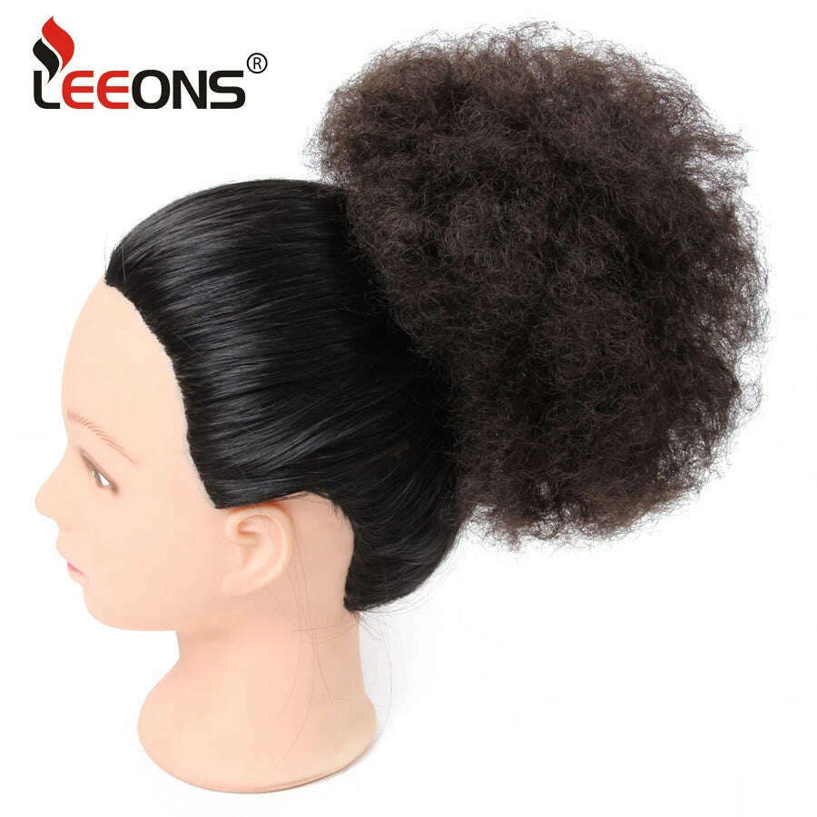Leeons New Synthetic Short Afro Puff Hair Bun Afro Puff Drawstring Ponytail Blonde Pony Tail Clip In Hair Extension Kinky Puff - KIMLUD