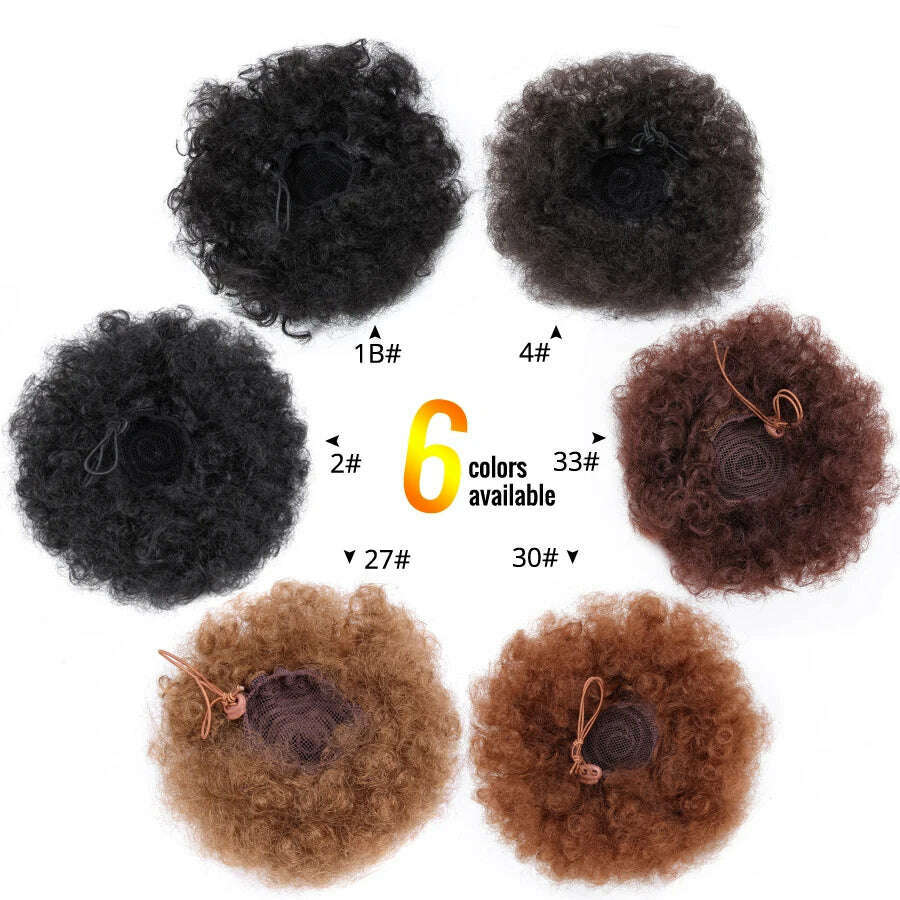 Leeons New Synthetic Short Afro Puff Hair Bun Afro Puff Drawstring Ponytail Blonde Pony Tail Clip In Hair Extension Kinky Puff - KIMLUD