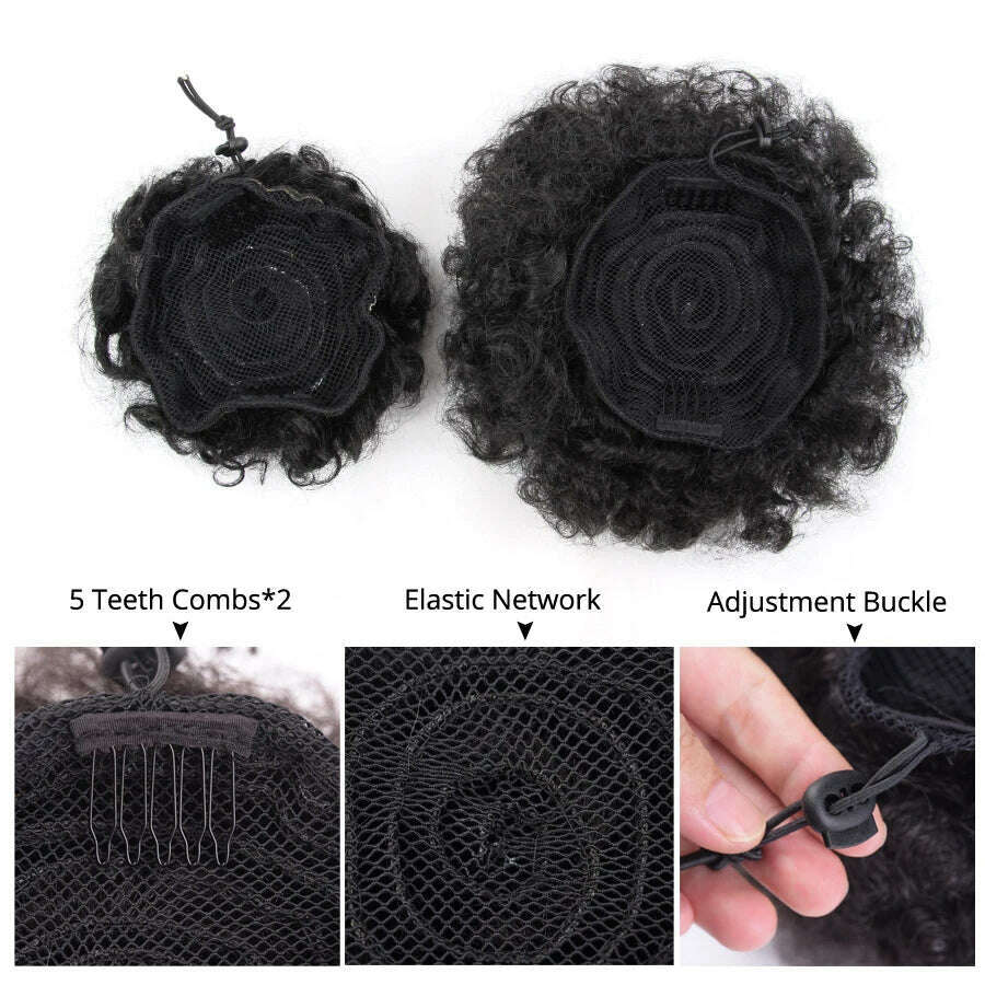 Leeons New Synthetic Short Afro Puff Hair Bun Afro Puff Drawstring Ponytail Blonde Pony Tail Clip In Hair Extension Kinky Puff - KIMLUD