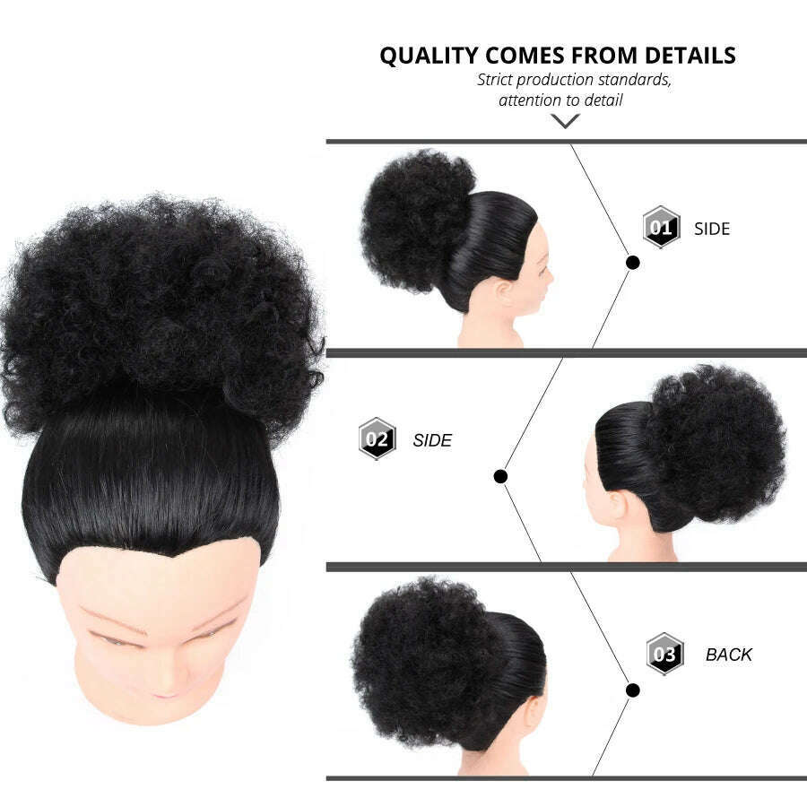 Leeons New Synthetic Short Afro Puff Hair Bun Afro Puff Drawstring Ponytail Blonde Pony Tail Clip In Hair Extension Kinky Puff - KIMLUD