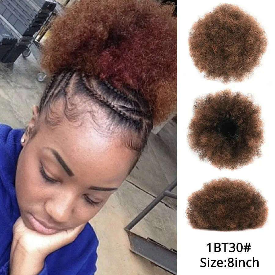 Leeons New Synthetic Short Afro Puff Hair Bun Afro Puff Drawstring Ponytail Blonde Pony Tail Clip In Hair Extension Kinky Puff - KIMLUD