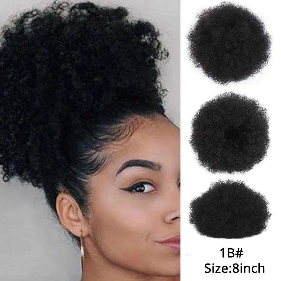 Leeons New Synthetic Short Afro Puff Hair Bun Afro Puff Drawstring Ponytail Blonde Pony Tail Clip In Hair Extension Kinky Puff - KIMLUD