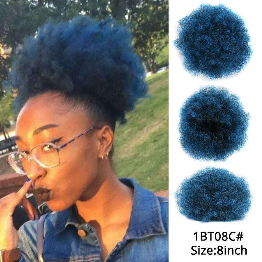 Leeons New Synthetic Short Afro Puff Hair Bun Afro Puff Drawstring Ponytail Blonde Pony Tail Clip In Hair Extension Kinky Puff - KIMLUD