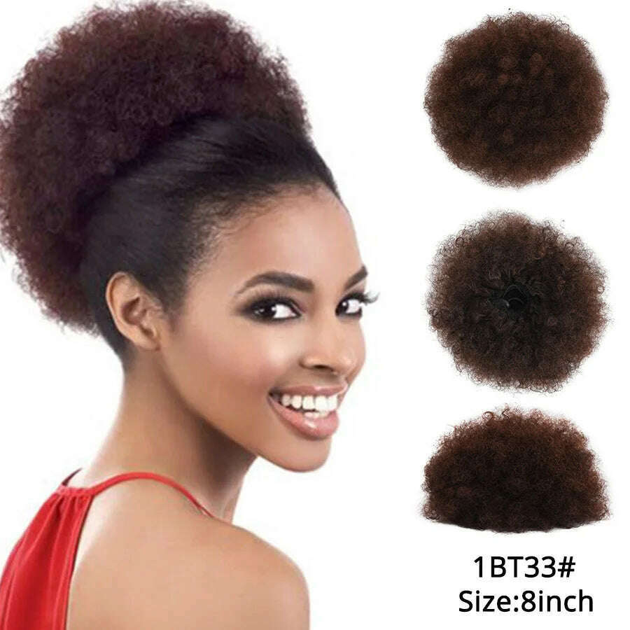 Leeons New Synthetic Short Afro Puff Hair Bun Afro Puff Drawstring Ponytail Blonde Pony Tail Clip In Hair Extension Kinky Puff - KIMLUD