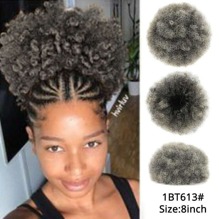Leeons New Synthetic Short Afro Puff Hair Bun Afro Puff Drawstring Ponytail Blonde Pony Tail Clip In Hair Extension Kinky Puff - KIMLUD