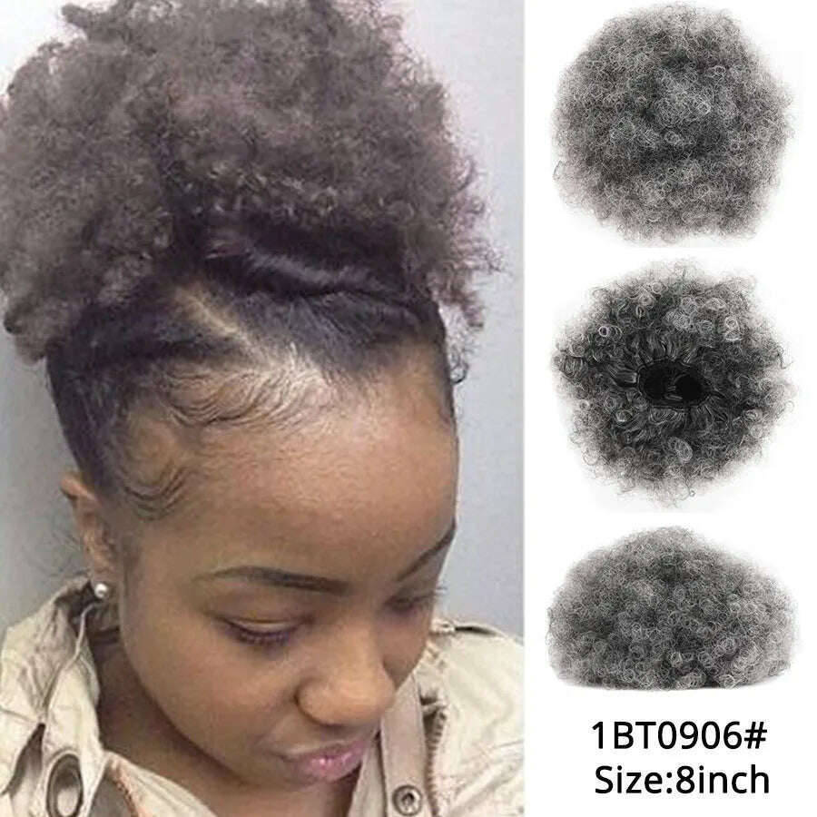 Leeons New Synthetic Short Afro Puff Hair Bun Afro Puff Drawstring Ponytail Blonde Pony Tail Clip In Hair Extension Kinky Puff - KIMLUD