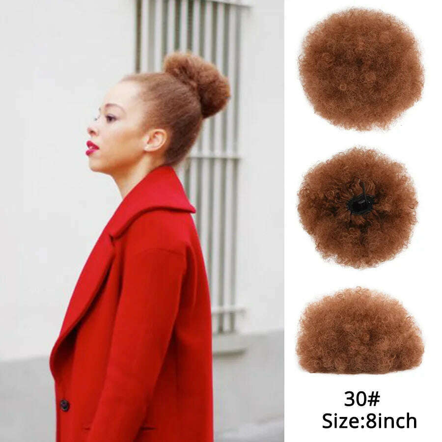 Leeons New Synthetic Short Afro Puff Hair Bun Afro Puff Drawstring Ponytail Blonde Pony Tail Clip In Hair Extension Kinky Puff - KIMLUD