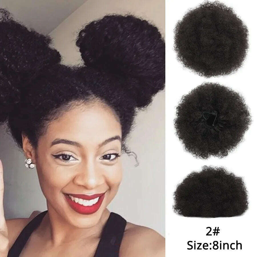 Leeons New Synthetic Short Afro Puff Hair Bun Afro Puff Drawstring Ponytail Blonde Pony Tail Clip In Hair Extension Kinky Puff - KIMLUD