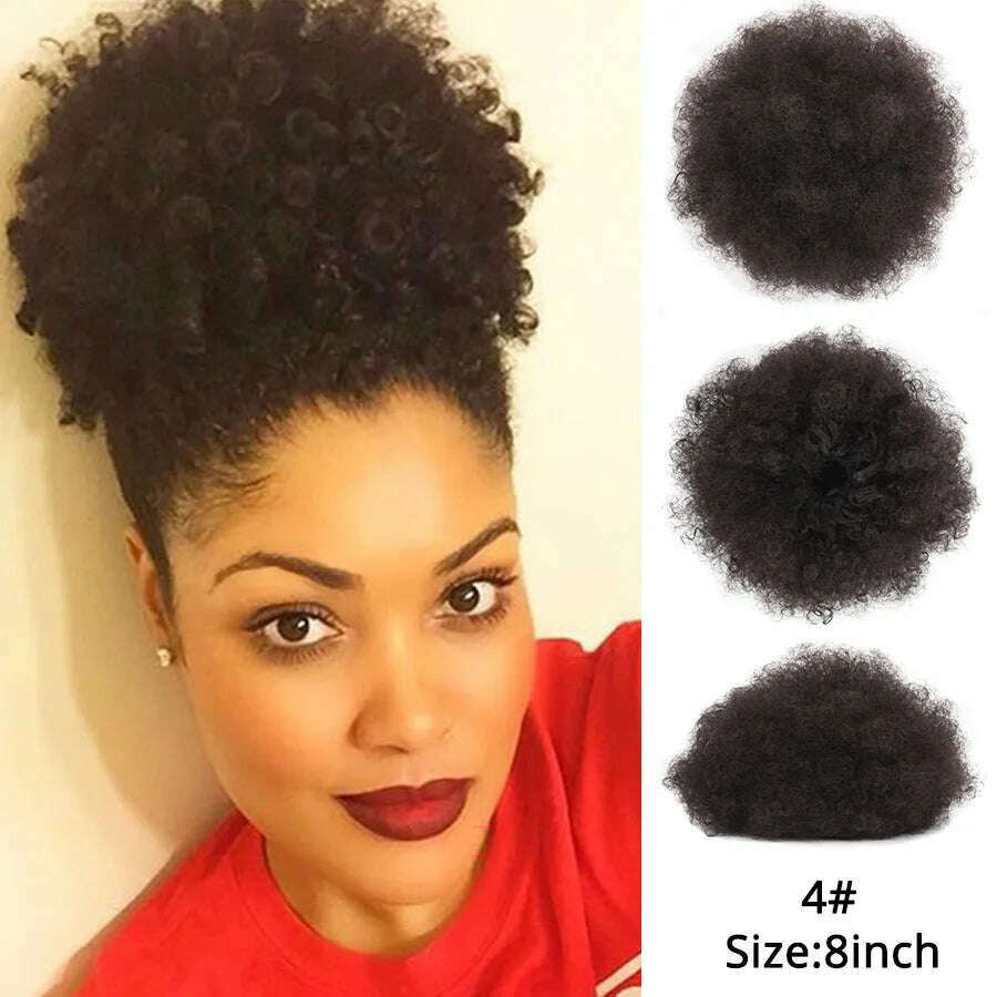 Leeons New Synthetic Short Afro Puff Hair Bun Afro Puff Drawstring Ponytail Blonde Pony Tail Clip In Hair Extension Kinky Puff - KIMLUD