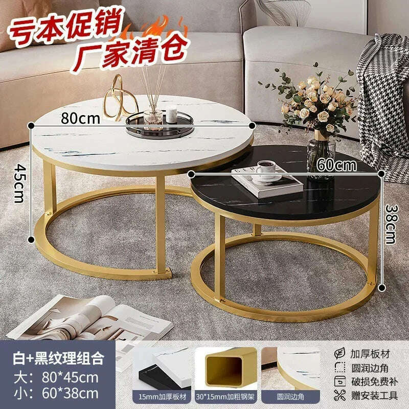 KIMLUD, Legs Gold Design Coffee Tables Decoration Organizer Marble Extendable Coffee Table Standing Floor Table Basse Office Furniture, 80cm And 60cm, KIMLUD APPAREL - Womens Clothes
