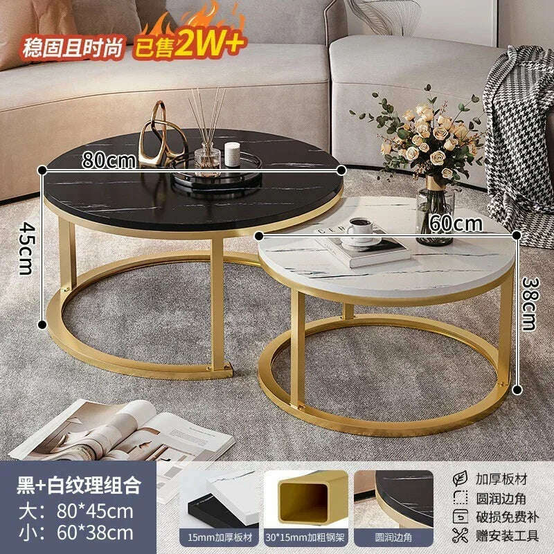 KIMLUD, Legs Gold Design Coffee Tables Decoration Organizer Marble Extendable Coffee Table Standing Floor Table Basse Office Furniture, 80cm And 60cm 1, KIMLUD APPAREL - Womens Clothes