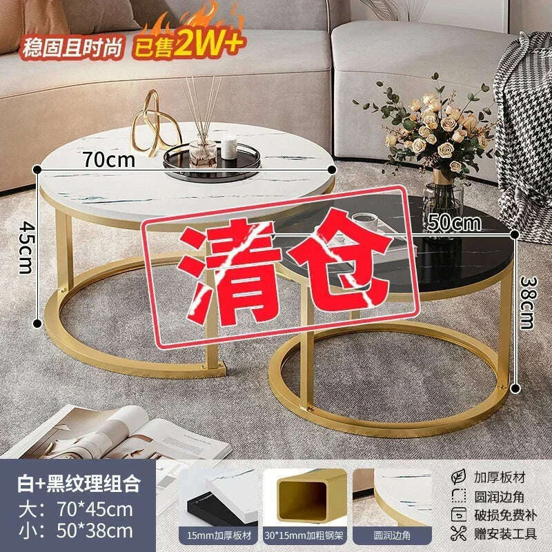 KIMLUD, Legs Gold Design Coffee Tables Decoration Organizer Marble Extendable Coffee Table Standing Floor Table Basse Office Furniture, 70cm And 50cm, KIMLUD APPAREL - Womens Clothes