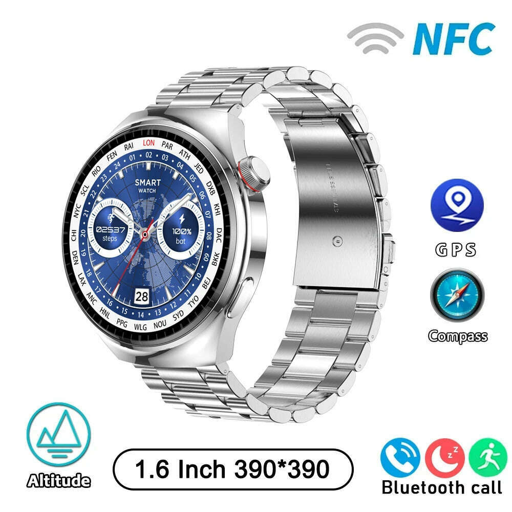 KIMLUD, LEMFO Y13 smart watch 2024 1.6inch smartwatch men Compass NFC GPS Health Monitoring Voice Assistant Temperature sport watches, Silver Steel, KIMLUD APPAREL - Womens Clothes