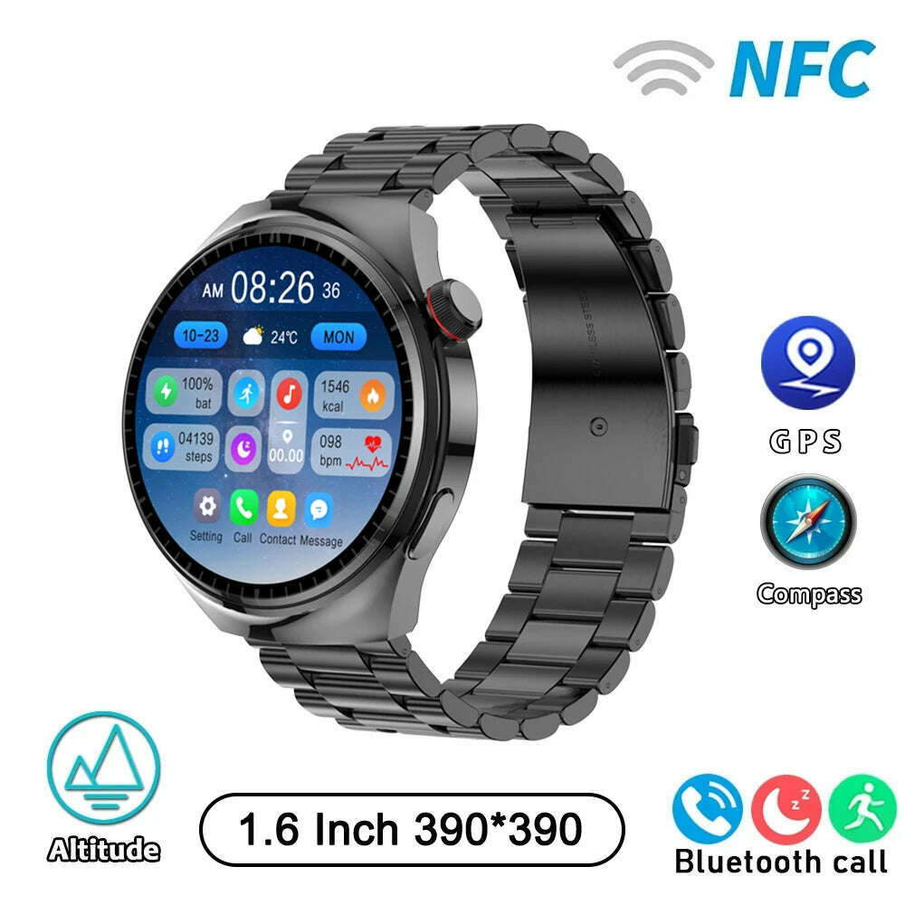 KIMLUD, LEMFO Y13 smart watch 2024 1.6inch smartwatch men Compass NFC GPS Health Monitoring Voice Assistant Temperature sport watches, Black Steel, KIMLUD APPAREL - Womens Clothes