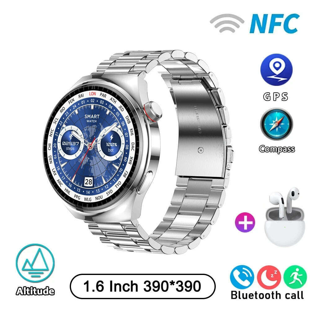 KIMLUD, LEMFO Y13 smart watch 2024 1.6inch smartwatch men Compass NFC GPS Health Monitoring Voice Assistant Temperature sport watches, Silver Steel pro6, KIMLUD APPAREL - Womens Clothes
