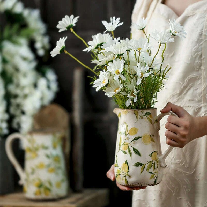 KIMLUD, Lemon Flower Vase, Retro Vintage Ceramic Creativity Nordic French Gardening Green Plants, Table Decorations Flower Hydroponics, KIMLUD Womens Clothes