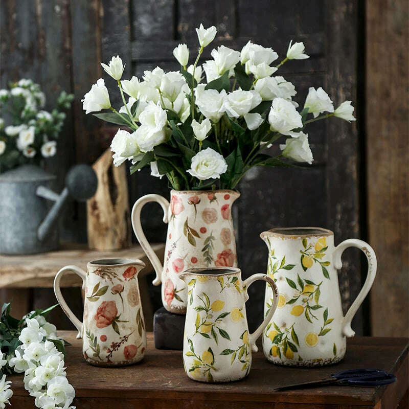 KIMLUD, Lemon Flower Vase, Retro Vintage Ceramic Creativity Nordic French Gardening Green Plants, Table Decorations Flower Hydroponics, KIMLUD Womens Clothes
