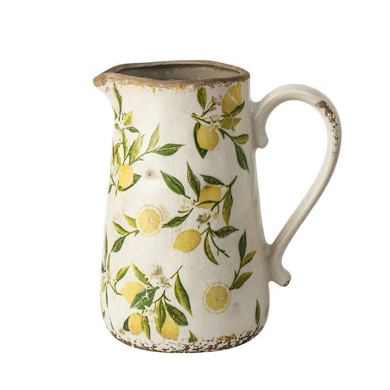 KIMLUD, Lemon Flower Vase, Retro Vintage Ceramic Creativity Nordic French Gardening Green Plants, Table Decorations Flower Hydroponics, KIMLUD Womens Clothes