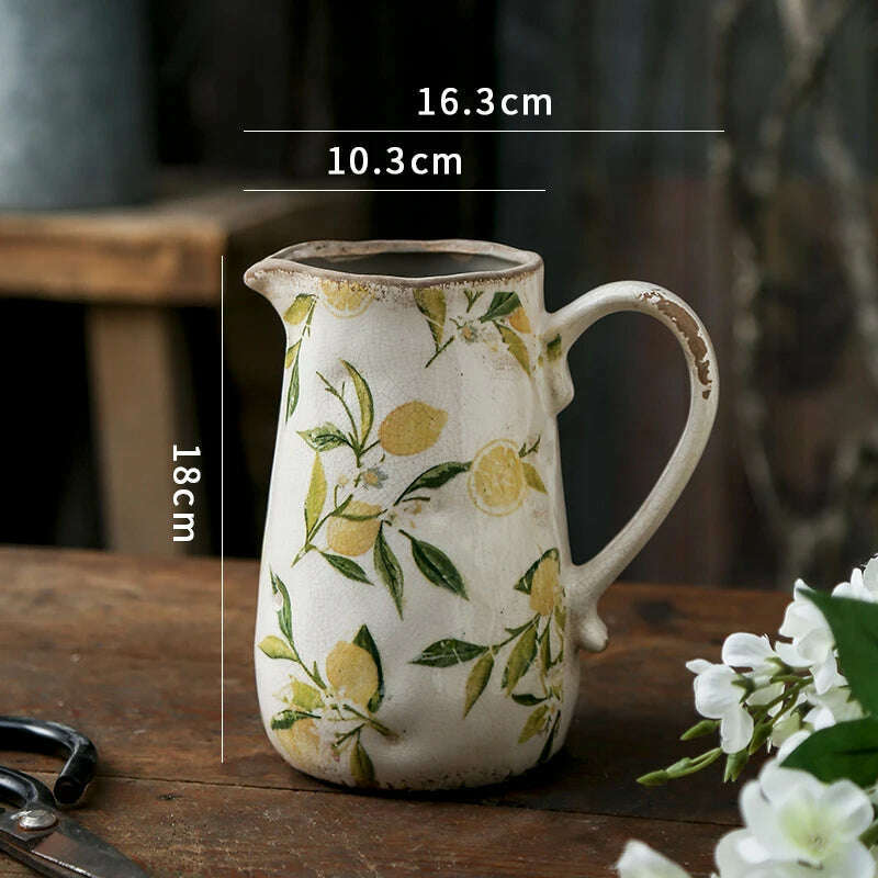 KIMLUD, Lemon Flower Vase, Retro Vintage Ceramic Creativity Nordic French Gardening Green Plants, Table Decorations Flower Hydroponics, 18x16.3cm / China, KIMLUD APPAREL - Womens Clothes