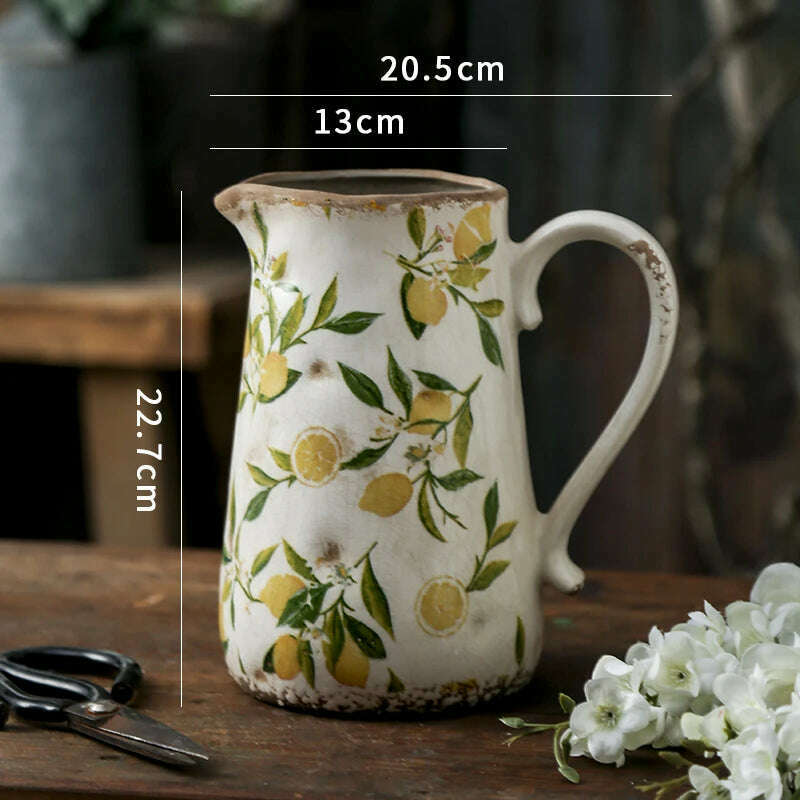 KIMLUD, Lemon Flower Vase, Retro Vintage Ceramic Creativity Nordic French Gardening Green Plants, Table Decorations Flower Hydroponics, 22.7x20.5cm / China, KIMLUD APPAREL - Womens Clothes