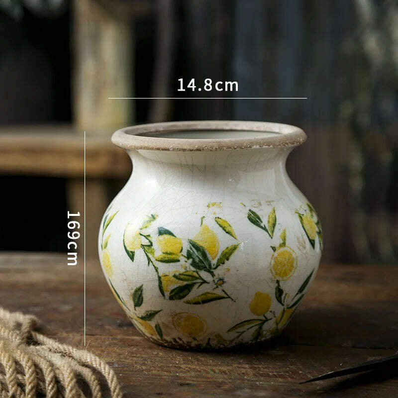 KIMLUD, Lemon Flower Vase, Retro Vintage Ceramic Creativity Nordic French Gardening Green Plants, Table Decorations Flower Hydroponics, 17x14.8cm / China, KIMLUD APPAREL - Womens Clothes