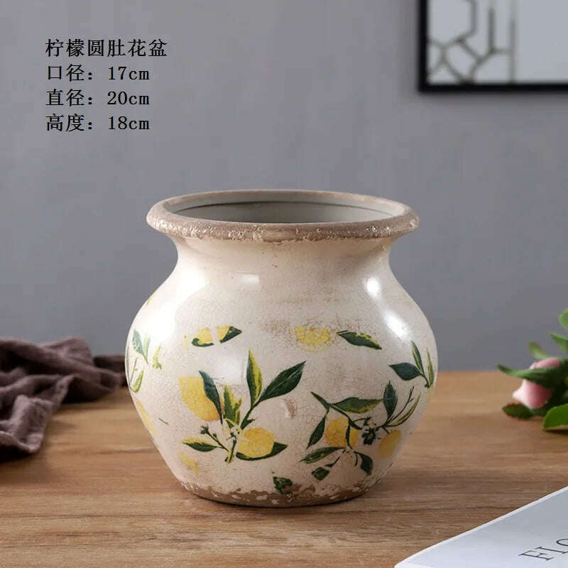 KIMLUD, Lemon Flower Vase, Retro Vintage Ceramic Creativity Nordic French Gardening Green Plants, Table Decorations Flower Hydroponics, 20x18cm / China, KIMLUD APPAREL - Womens Clothes