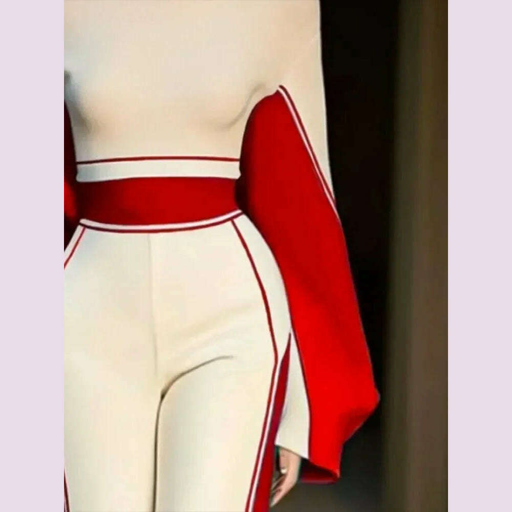 KIMLUD, Lemongor Urban Female Stylish Striped High Neck Long Sleeve Zipper Tops & Elastic High Waist Wide Leg Pants Suits Two Piece Sets, KIMLUD Womens Clothes