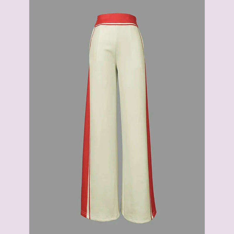 KIMLUD, Lemongor Urban Female Stylish Striped High Neck Long Sleeve Zipper Tops & Elastic High Waist Wide Leg Pants Suits Two Piece Sets, Pants / XL, KIMLUD APPAREL - Womens Clothes