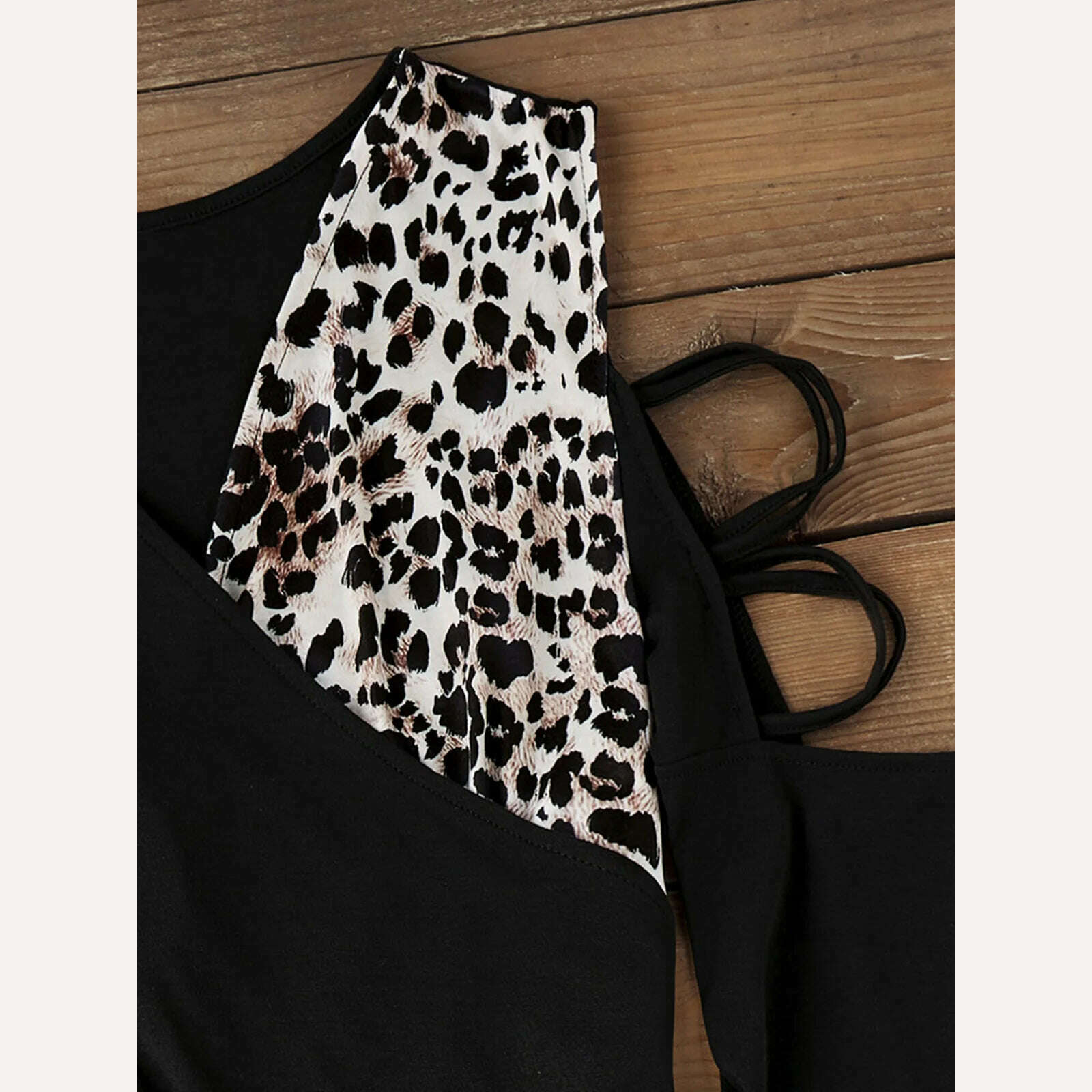 KIMLUD, Leopard Ruched Wrap Criss-Cross Cold Shoulder Bodycon Dress V-Neck Sexy Women Fashion Elegant Skirt Long Sleeve Vacation Clothes, KIMLUD Womens Clothes
