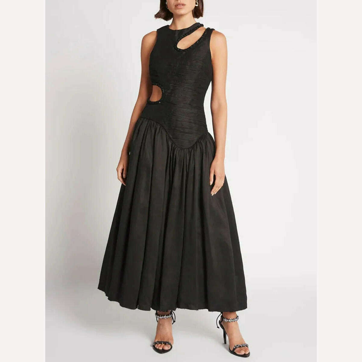 KIMLUD, LGRQ Trendy Tie-dyed Printed Irregular Hollow Out Design Women's Long Sleeveless Dresses 2024 New Fashion Elegant Dress 19F1380, KIMLUD Womens Clothes