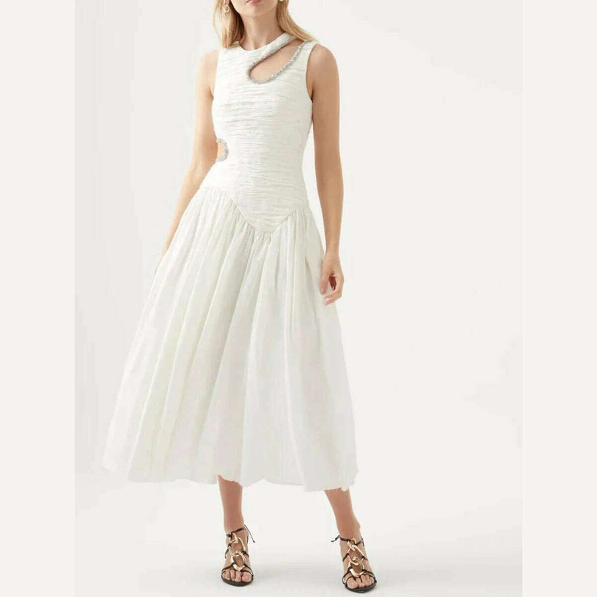 LGRQ Trendy Tie-dyed Printed Irregular Hollow Out Design Women's Long Sleeveless Dresses 2024 New Fashion Elegant Dress 19F1380 - KIMLUD