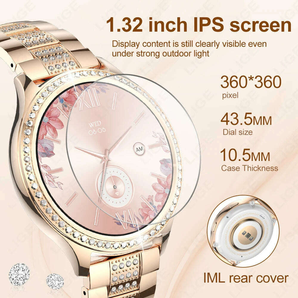 LIGE 1.32 inch Women Smart Watch Bluetooth Call AI Voice Assistant Women's Watches Custom Watch Face Health Monitor Smartwatches - KIMLUD