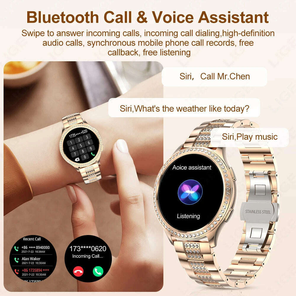 LIGE 1.32 inch Women Smart Watch Bluetooth Call AI Voice Assistant Women's Watches Custom Watch Face Health Monitor Smartwatches - KIMLUD