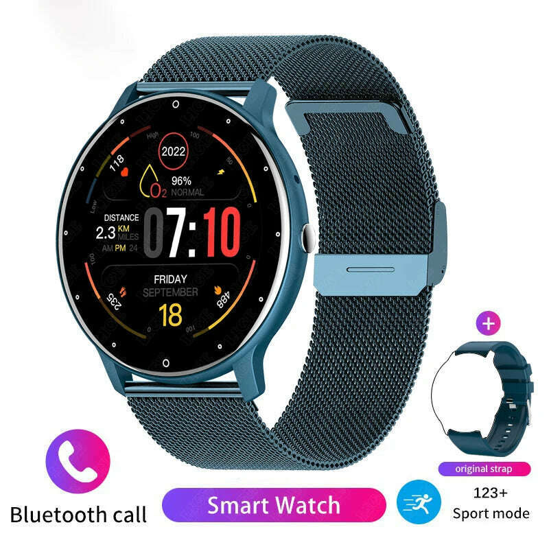 KIMLUD, LIGE Bluetooth Call Bracelet Sports Fitness Voice Assistant Women Smartwatch For Android IOS XIAOMI Men Smart Watch Waterproof, Mesh belt blue / Bluetooth Call, KIMLUD APPAREL - Womens Clothes
