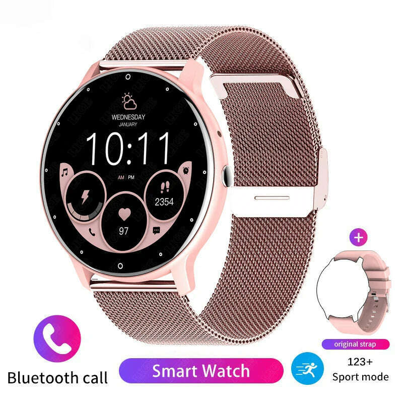 KIMLUD, LIGE Bluetooth Call Bracelet Sports Fitness Voice Assistant Women Smartwatch For Android IOS XIAOMI Men Smart Watch Waterproof, Mesh belt pink / Bluetooth Call, KIMLUD APPAREL - Womens Clothes