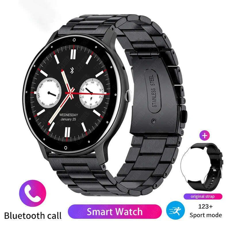 KIMLUD, LIGE Bluetooth Call Bracelet Sports Fitness Voice Assistant Women Smartwatch For Android IOS XIAOMI Men Smart Watch Waterproof, Steel strip black / Bluetooth Call, KIMLUD APPAREL - Womens Clothes