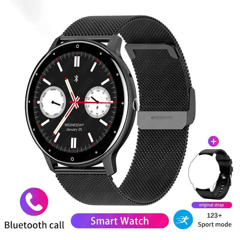 KIMLUD, LIGE Bluetooth Call Bracelet Sports Fitness Voice Assistant Women Smartwatch For Android IOS XIAOMI Men Smart Watch Waterproof, Mesh Black / Bluetooth Call, KIMLUD APPAREL - Womens Clothes