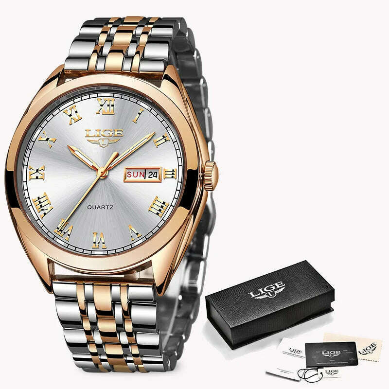 LIGE Fashion Women Watches Ladies Top Brand luxury Waterproof Gold Quartz Watch Women Stainless Steel Date Wear Gift Clock 2021 - KIMLUD